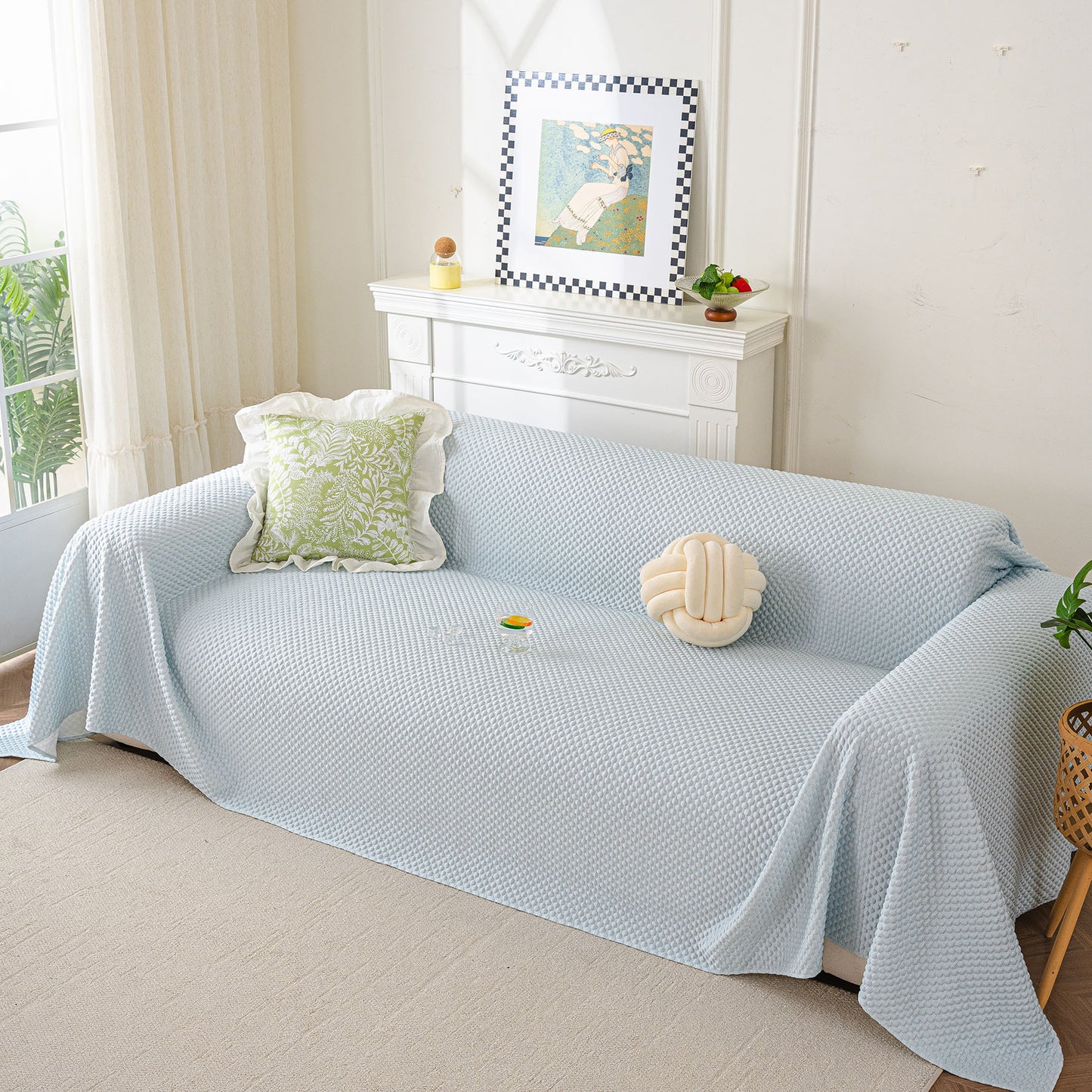 3D Bubble Textured Furniture Protector Throw Cover, Cooling Soft Woven Couch Cover