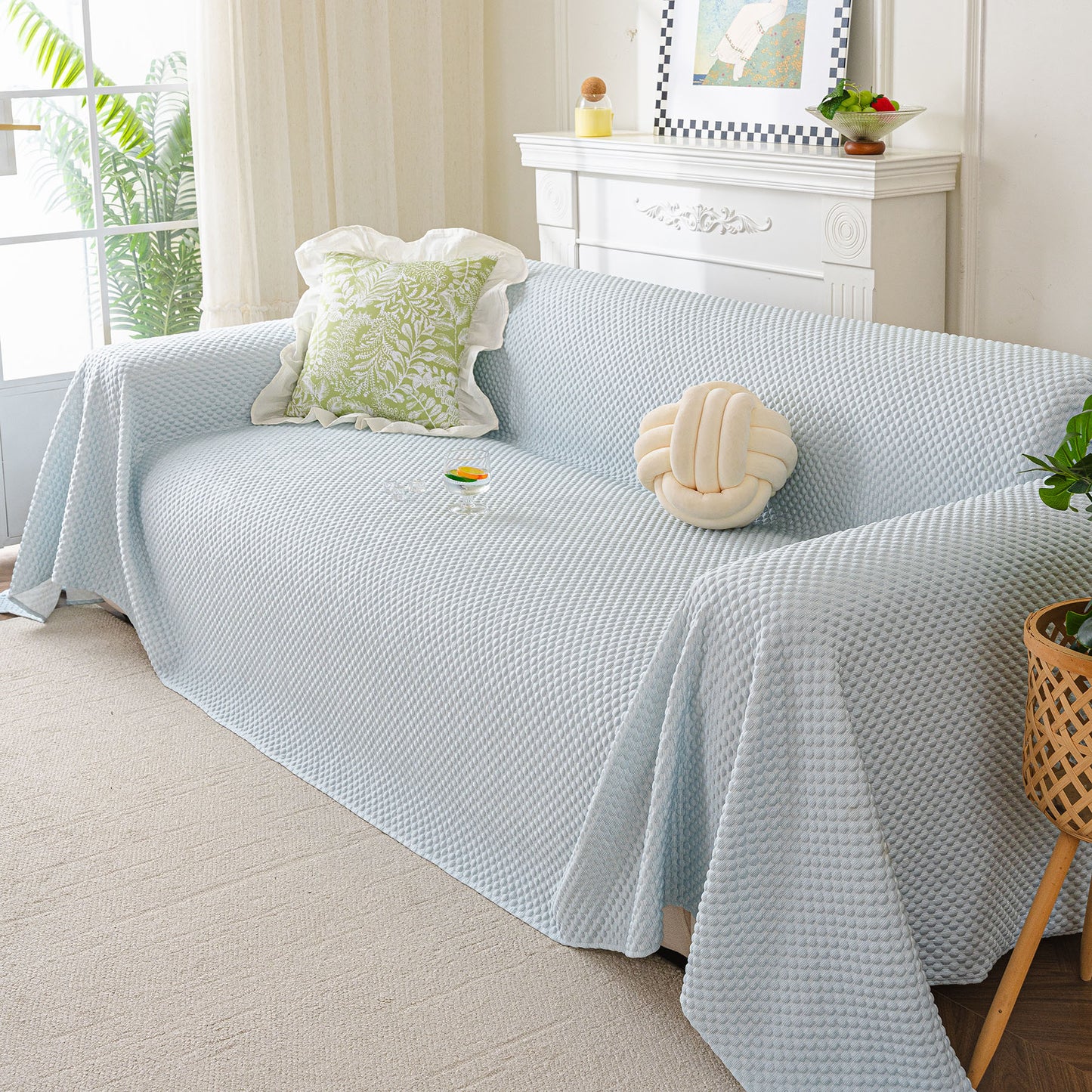 3D Bubble Textured Furniture Protector Throw Cover, Cooling Soft Woven Couch Cover