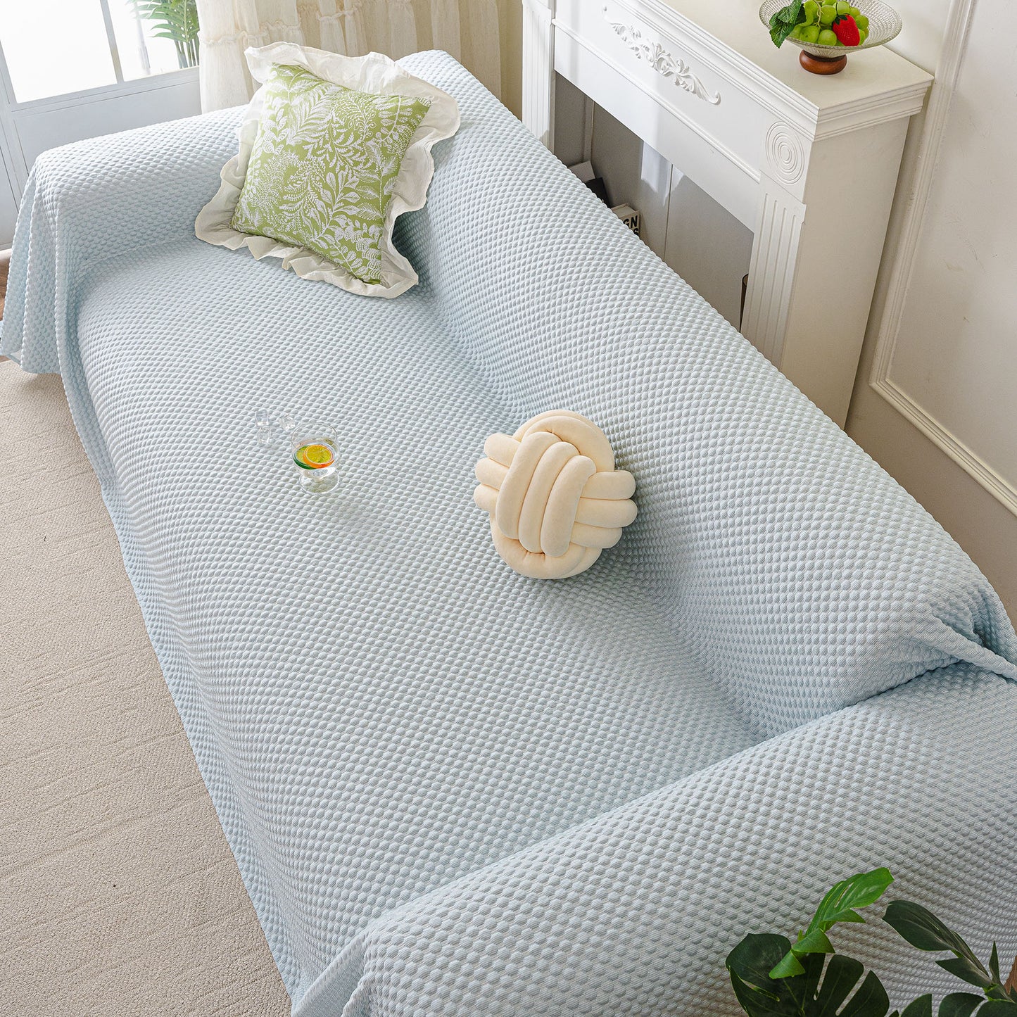 3D Bubble Textured Furniture Protector Throw Cover, Cooling Soft Woven Couch Cover