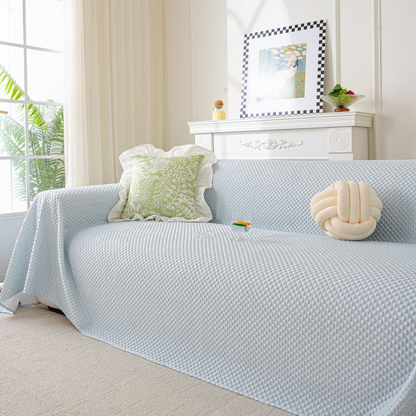 3D Bubble Textured Furniture Protector Throw Cover, Cooling Soft Woven Couch Cover