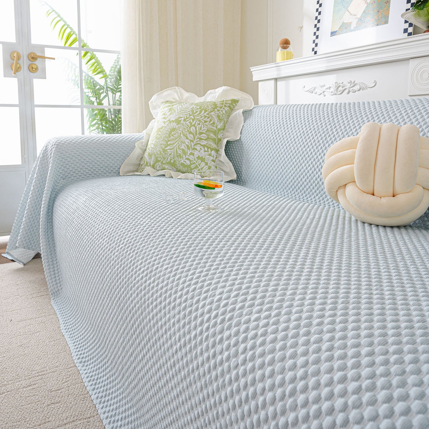3D Bubble Textured Furniture Protector Throw Cover, Cooling Soft Woven Couch Cover