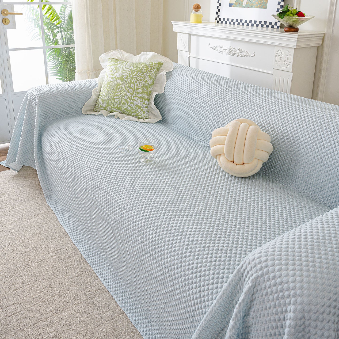 3D Bubble Textured Furniture Protector Throw Cover, Cooling Soft Woven Couch Cover
