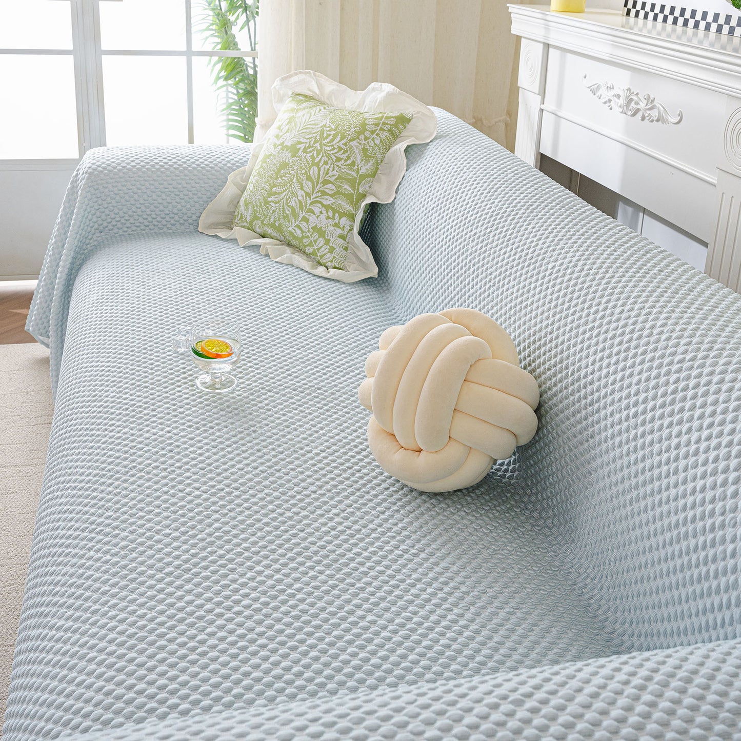 3D Bubble Textured Furniture Protector Throw Cover, Cooling Soft Woven Couch Cover
