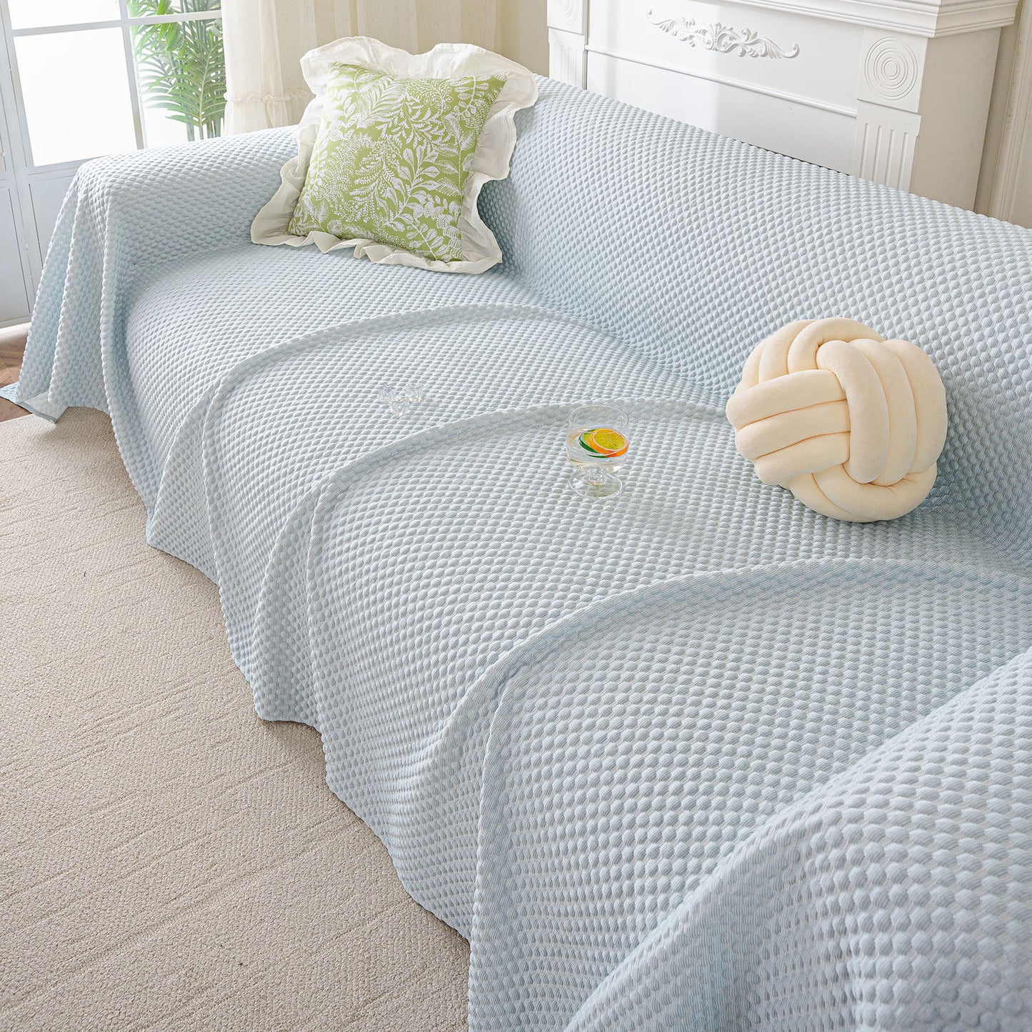 3D Bubble Textured Furniture Protector Throw Cover, Cooling Soft Woven Couch Cover