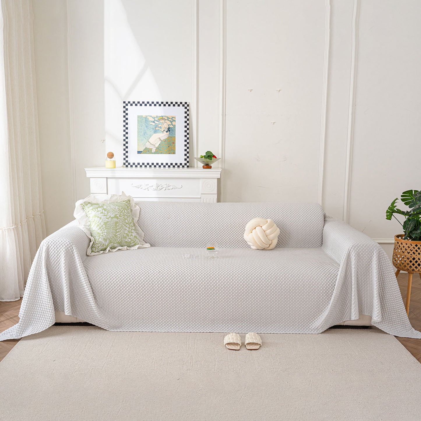 3D Bubble Textured Furniture Protector Throw Cover, Cooling Soft Woven Couch Cover
