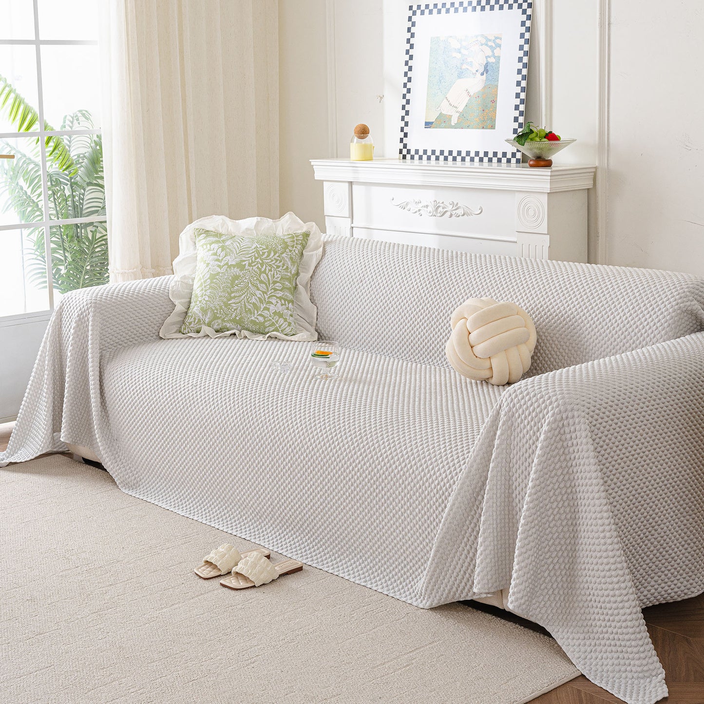 3D Bubble Textured Furniture Protector Throw Cover, Cooling Soft Woven Couch Cover