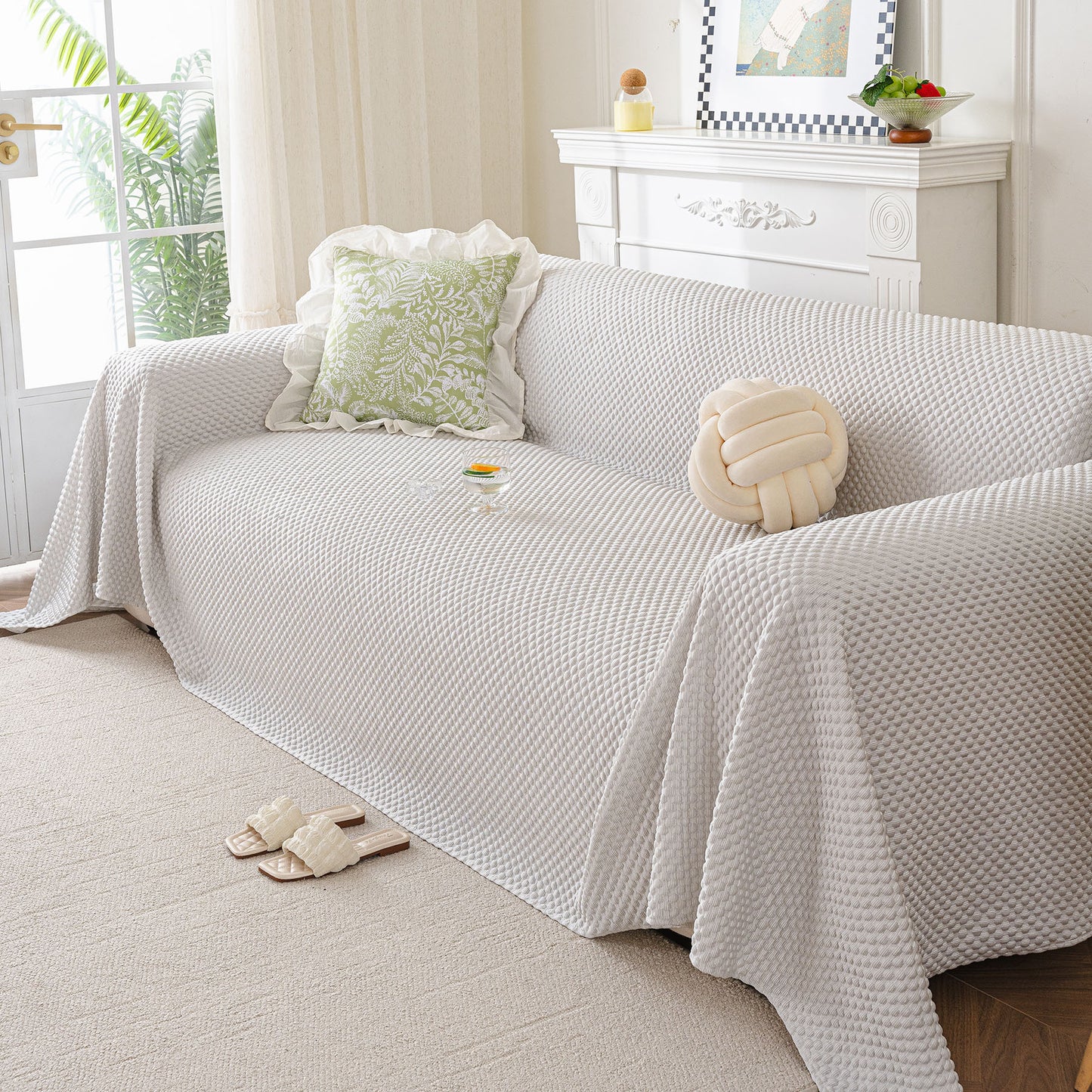 3D Bubble Textured Furniture Protector Throw Cover, Cooling Soft Woven Couch Cover