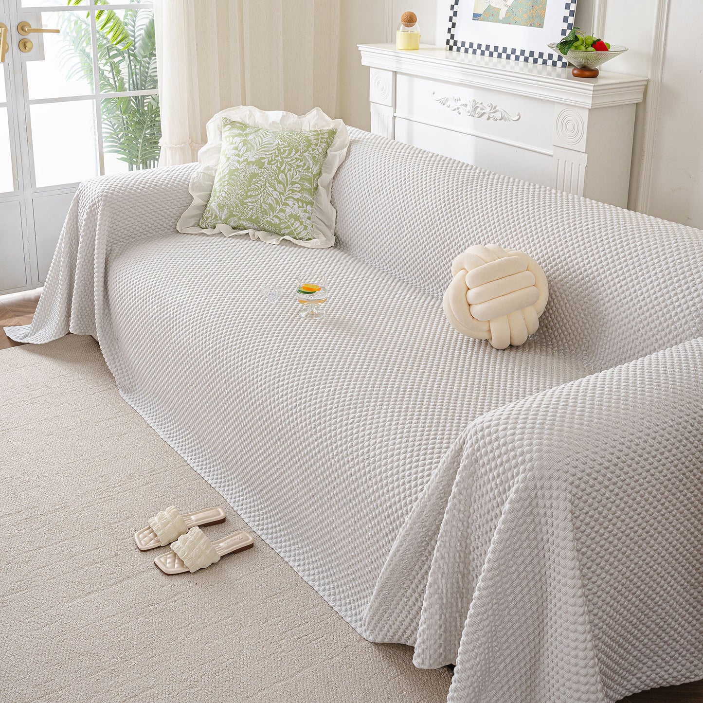 3D Bubble Textured Furniture Protector Throw Cover, Cooling Soft Woven Couch Cover