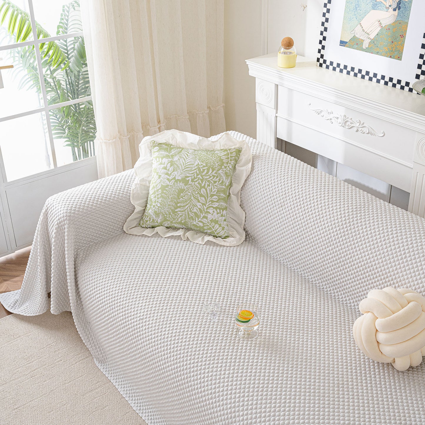 3D Bubble Textured Furniture Protector Throw Cover, Cooling Soft Woven Couch Cover