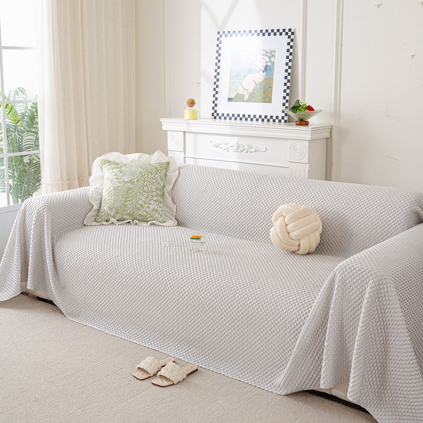 3D Bubble Textured Furniture Protector Throw Cover, Cooling Soft Woven Couch Cover