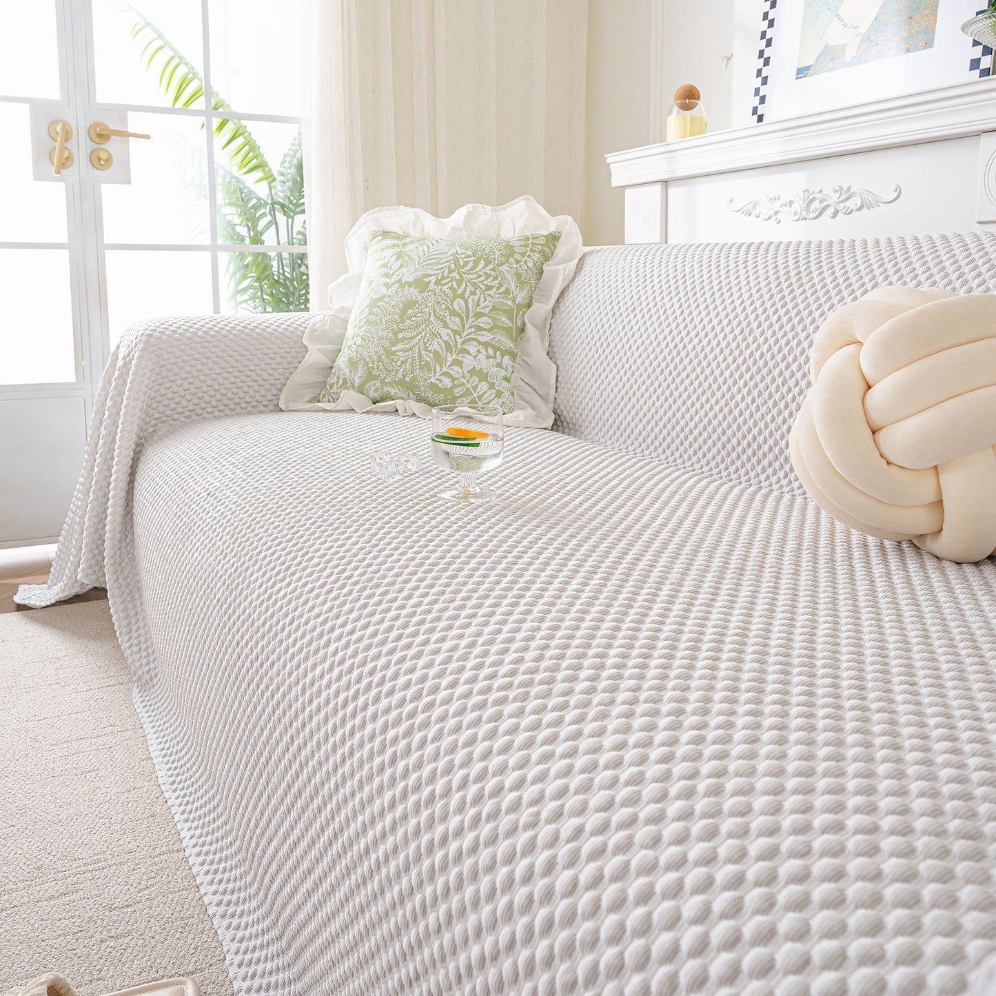 3D Bubble Textured Furniture Protector Throw Cover, Cooling Soft Woven Couch Cover