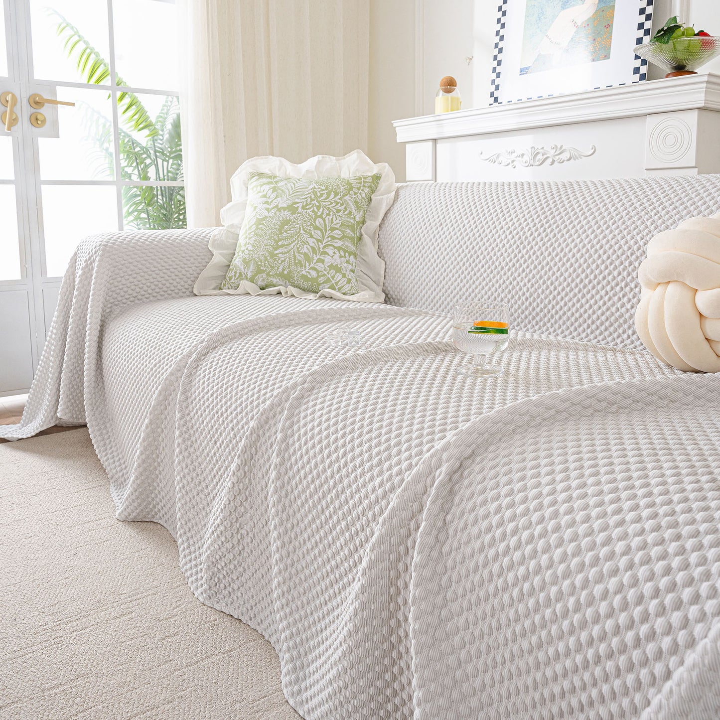 3D Bubble Textured Furniture Protector Throw Cover, Cooling Soft Woven Couch Cover