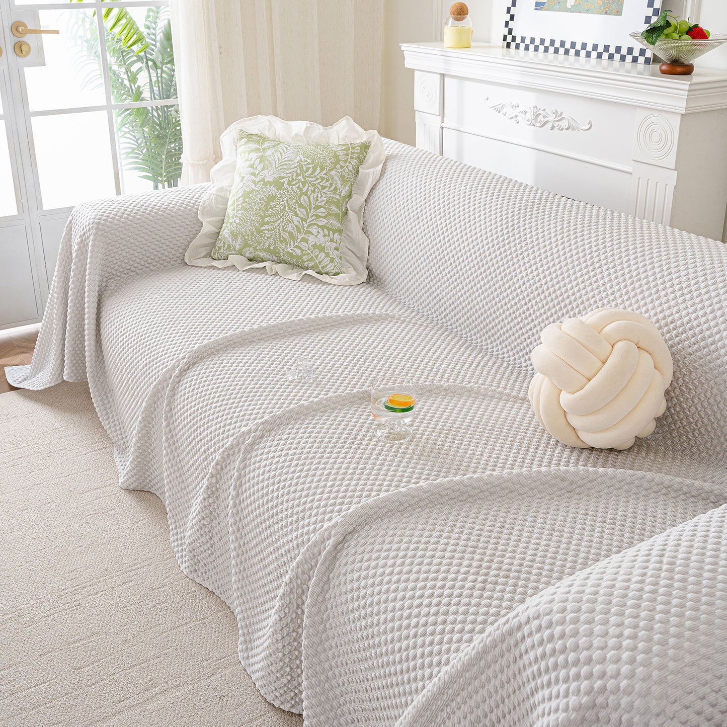 3D Bubble Textured Furniture Protector Throw Cover, Cooling Soft Woven Couch Cover