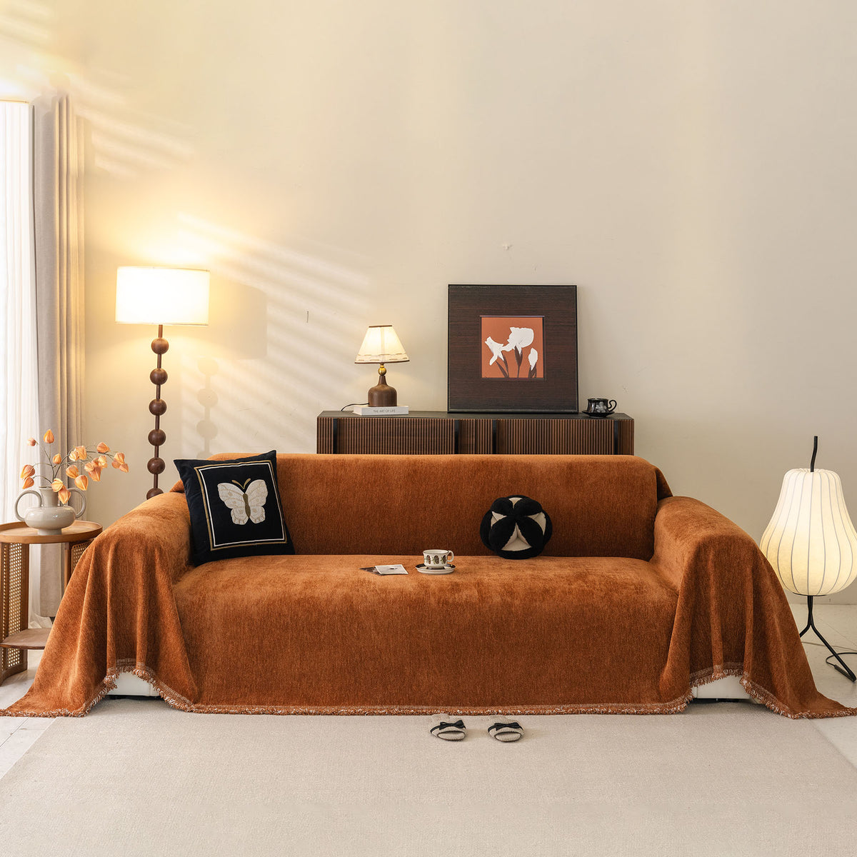 Solid Color Chenille Sofa Throw Cover, Soft Textured Sofa Cover for Sectional L Shape