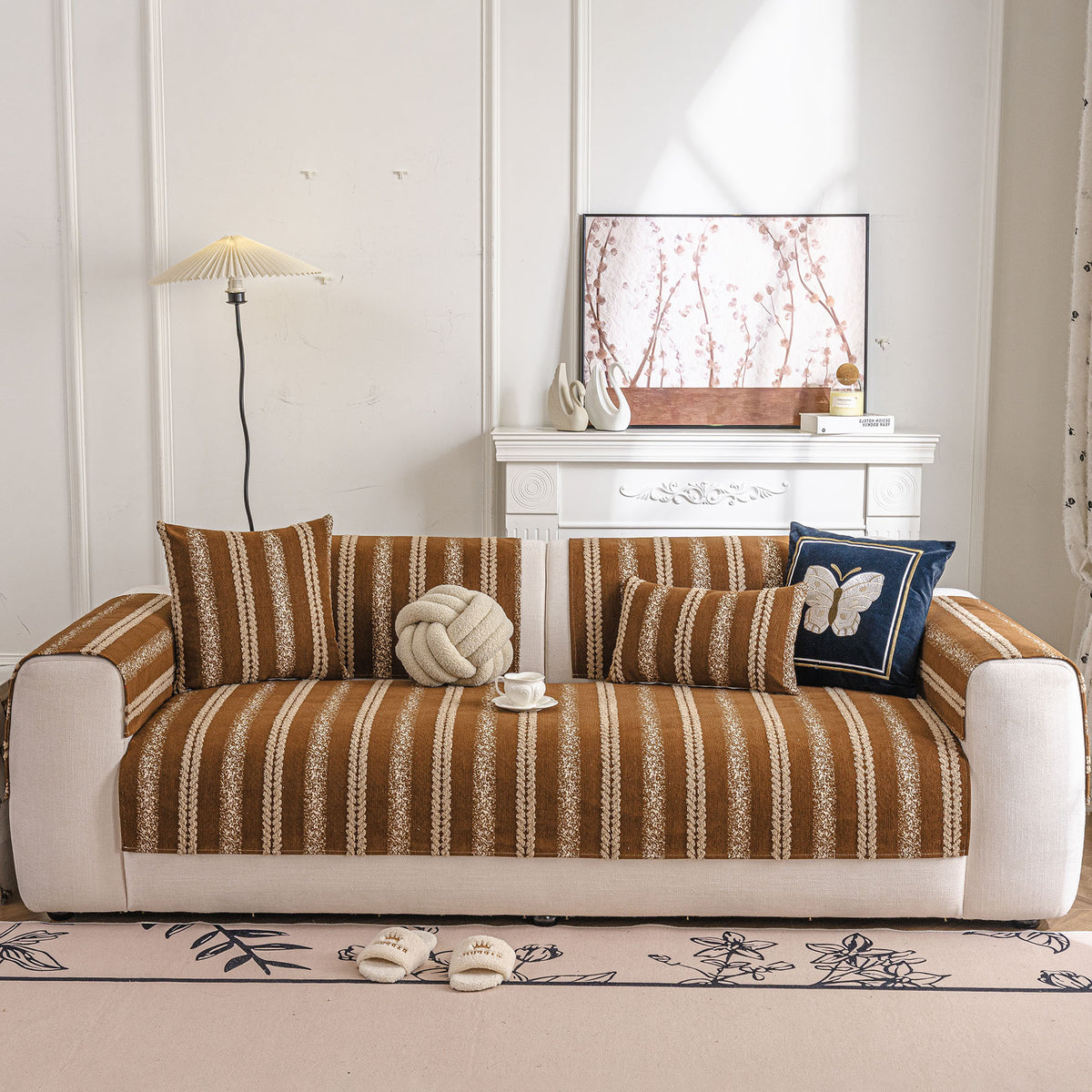 Tufted Stripe Sofa Protector Cover, Textured Non-Slip Couch Cover for Pets & Kids