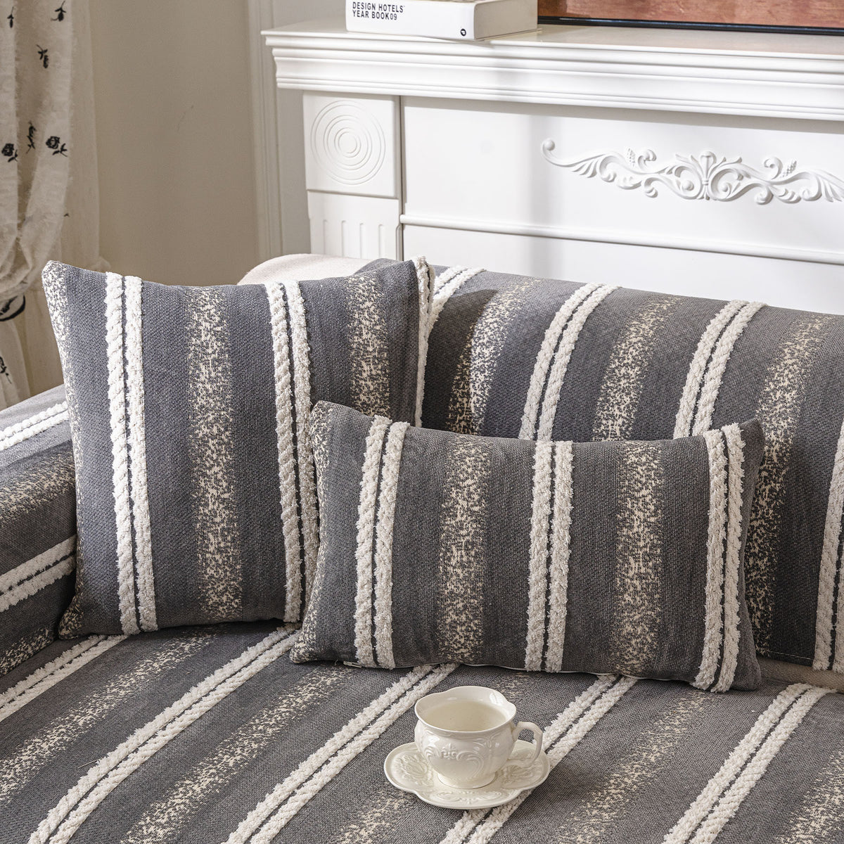 Tufted Stripe Sofa Protector Cover, Textured Non-Slip Couch Cover for Pets & Kids