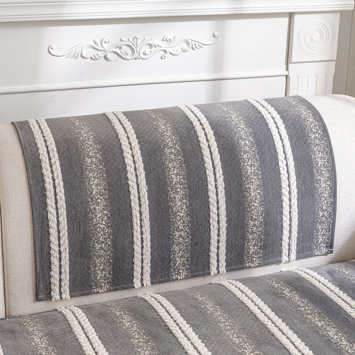 Tufted Stripe Sofa Protector Cover, Textured Non-Slip Couch Cover for Pets & Kids