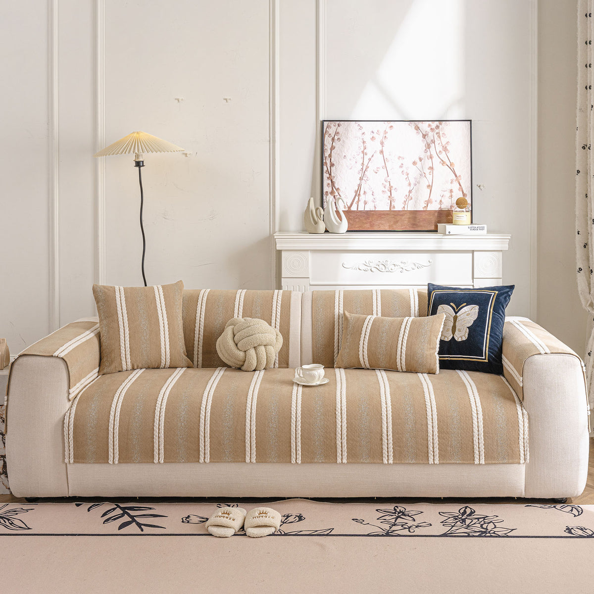 Tufted Stripe Sofa Protector Cover, Textured Non-Slip Couch Cover for Pets & Kids