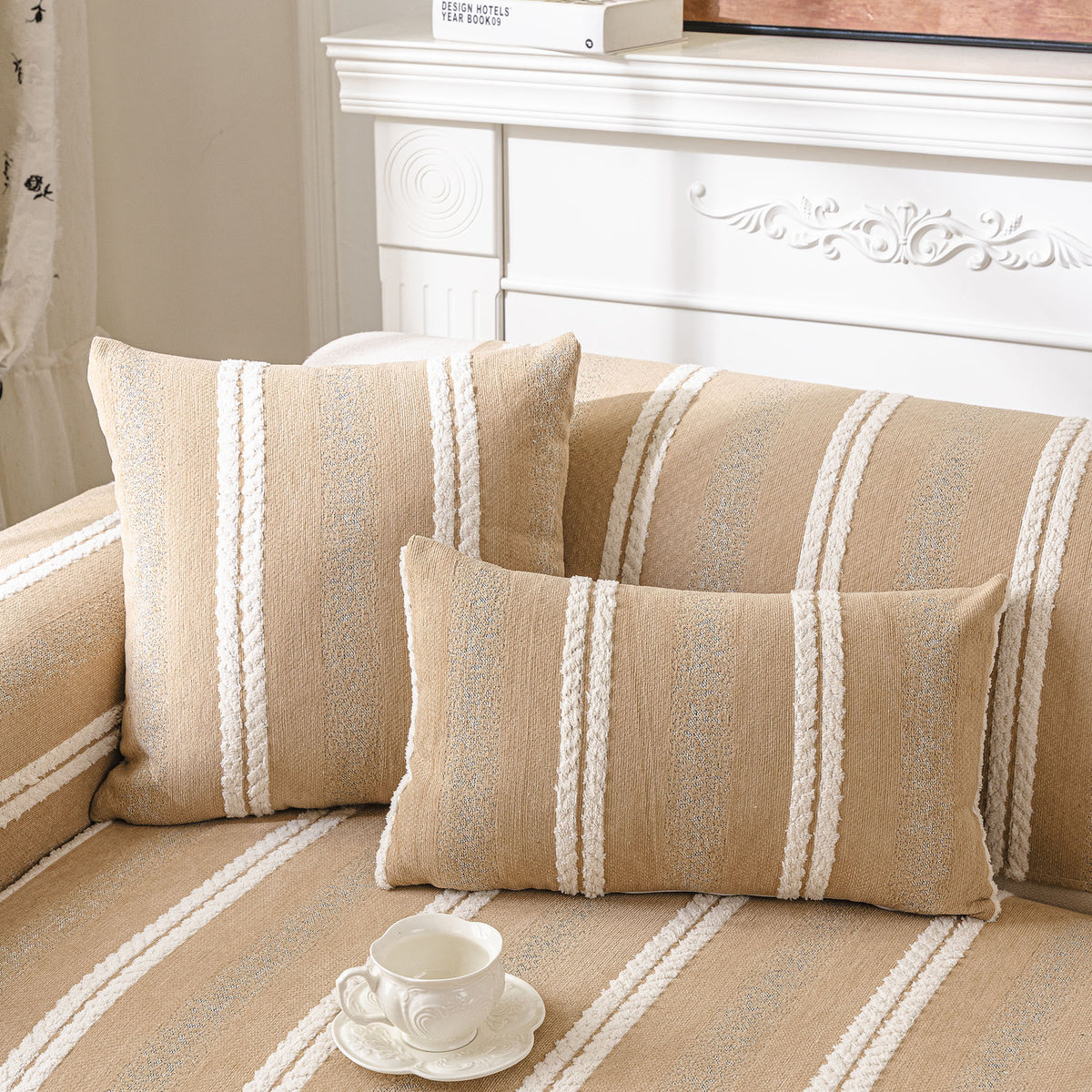 Tufted Stripe Sofa Protector Cover, Textured Non-Slip Couch Cover for Pets & Kids