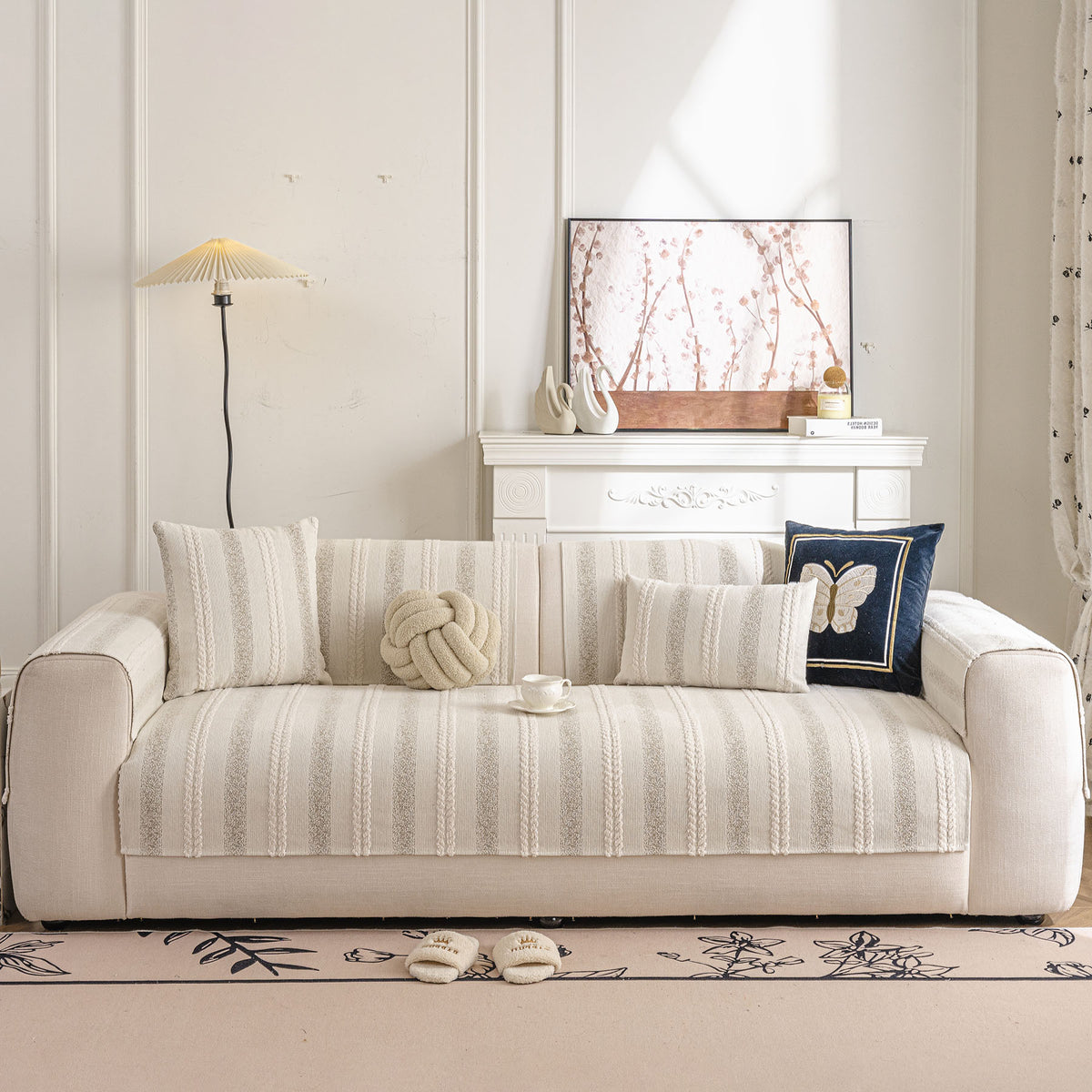 Tufted Stripe Sofa Protector Cover, Textured Non-Slip Couch Cover for Pets & Kids