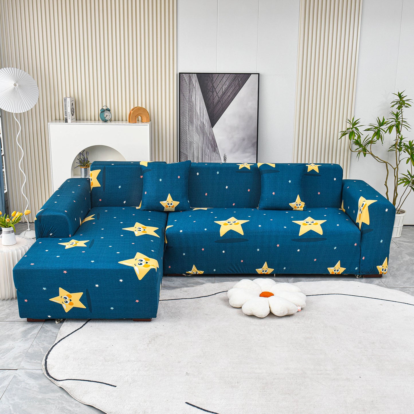 Boho Printed Sofa Slipcover, Stretch Furniture Protector for Sectional L-Shaped Sofa