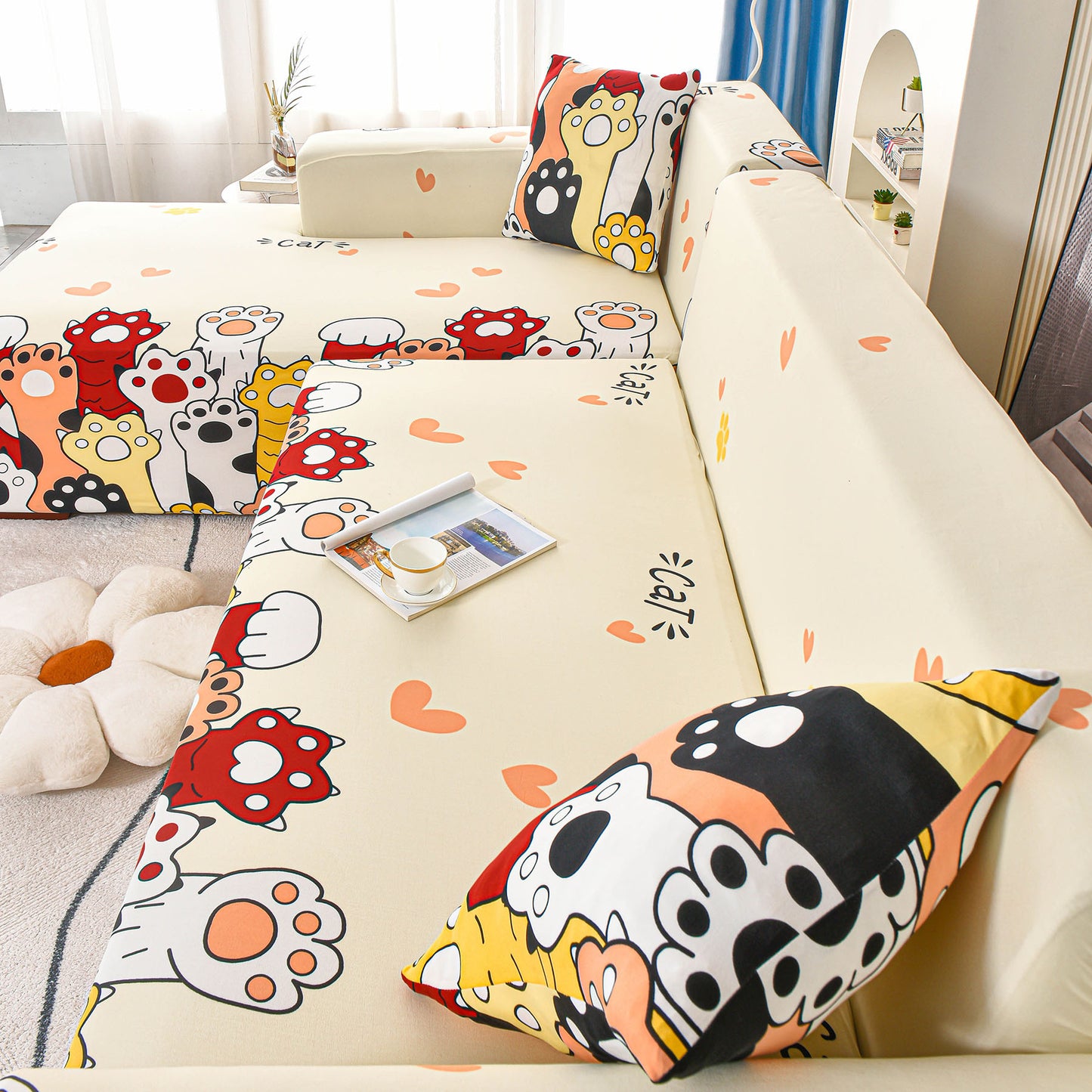 Boho Printed Sofa Slipcover, Stretch Furniture Protector for Sectional L-Shaped Sofa