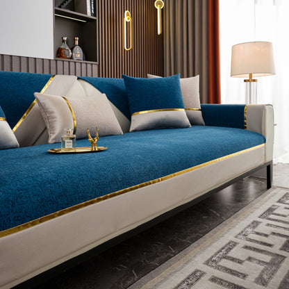 Protetores de Sofá de Couro Luxuoso com Capas de Toalha de Chenille, Antiderrapantes e Laváveis, Capas de Sofá Modulares
