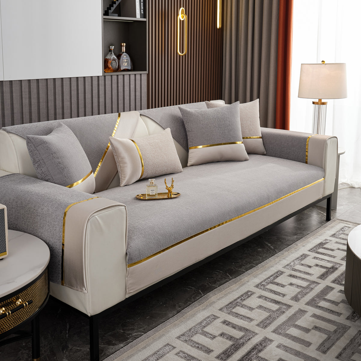 Luxus-Leder-Couchschoner mit Chenille-Sofatuchbezügen, rutschfest und – Slipcover KAS™
