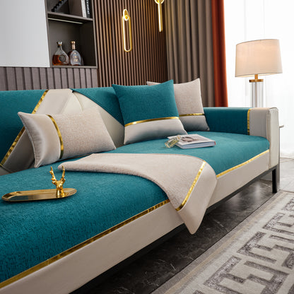 Protetores de Sofá de Couro Luxuoso com Capas de Toalha de Chenille, Antiderrapantes e Laváveis, Capas de Sofá Modulares