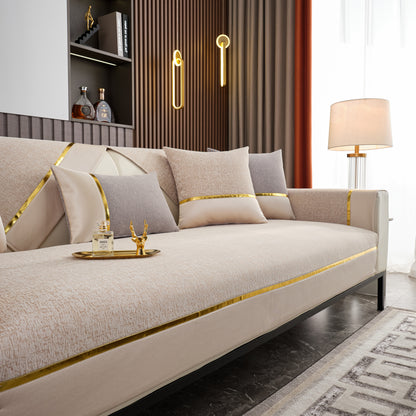 Protetores de Sofá de Couro Luxuoso com Capas de Toalha de Chenille, Antiderrapantes e Laváveis, Capas de Sofá Modulares