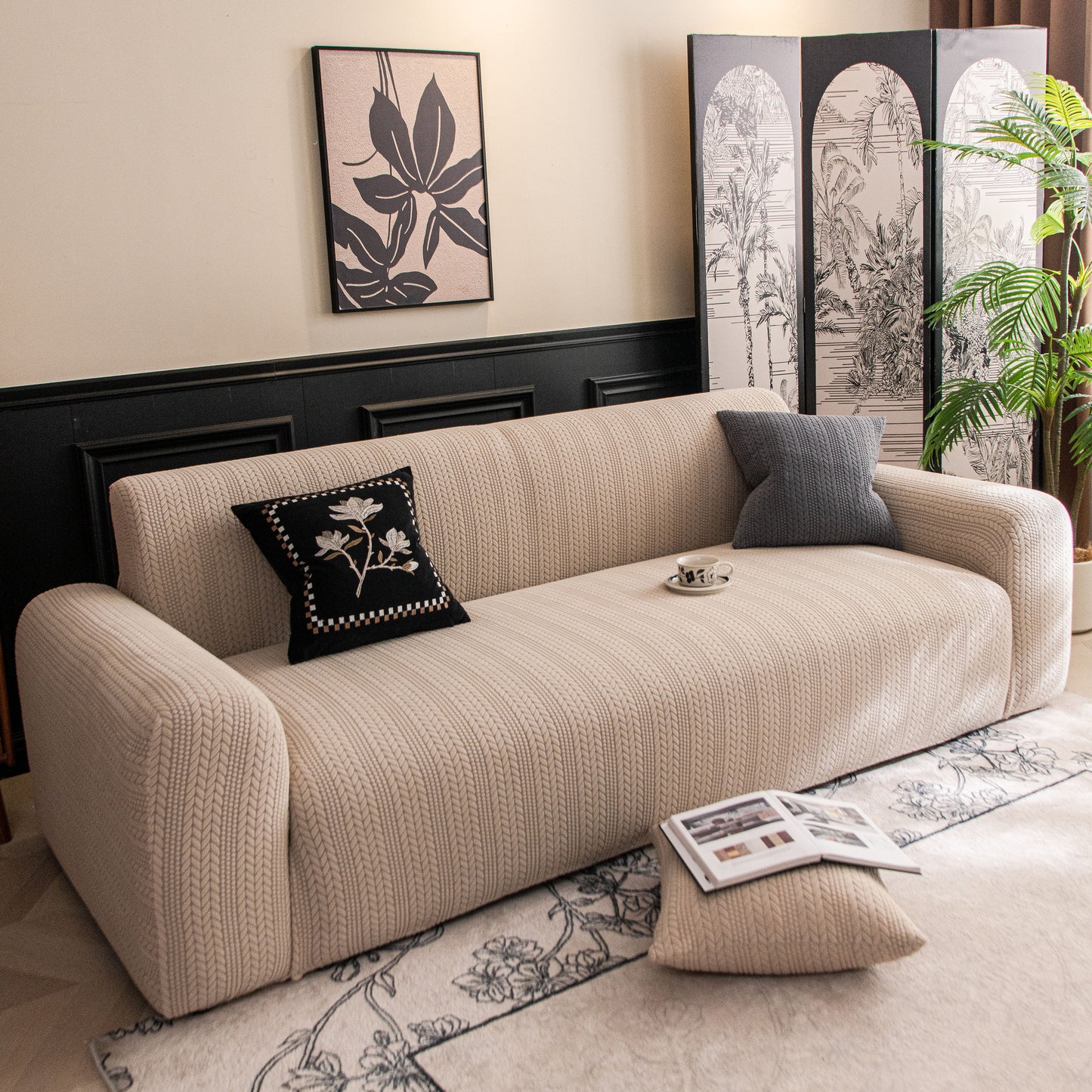 High Stretch Wheat Ear Embossed Textured Couch Slipcover, Water Repellent Sofa Cover