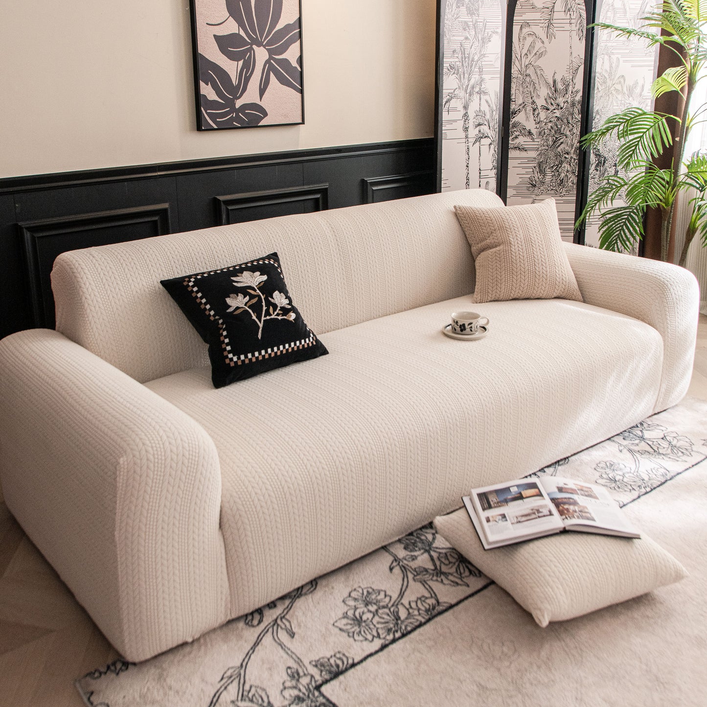 High Stretch Wheat Ear Embossed Textured Couch Slipcover, Water Repellent Sofa Cover