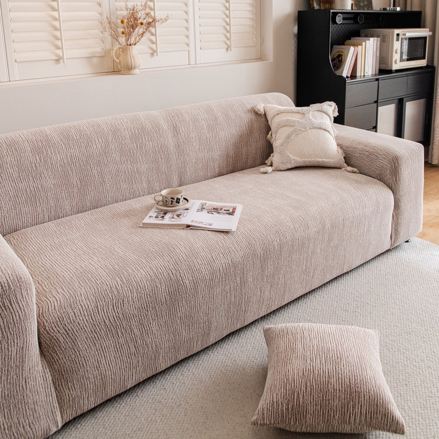 Wavy Jacquard Sofa Cover, High Stretch Crinkle Textured Couch Slipcover KAS Washable
