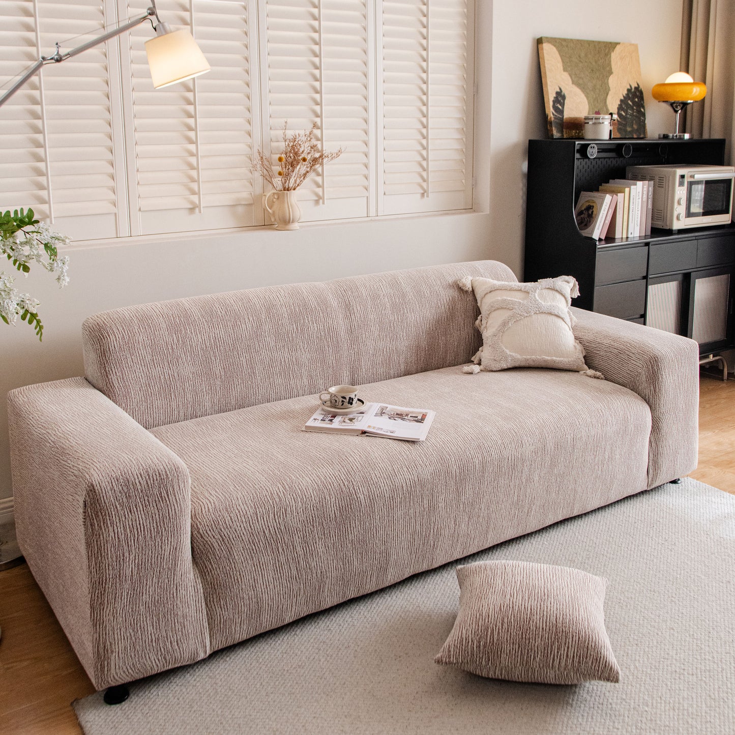 Wavy Jacquard Sofa Cover, High Stretch Crinkle Textured Couch Slipcover KAS Washable