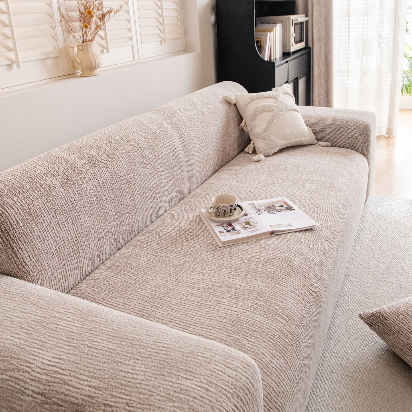 Wavy Jacquard Sofa Cover, High Stretch Crinkle Textured Couch Slipcover KAS Washable