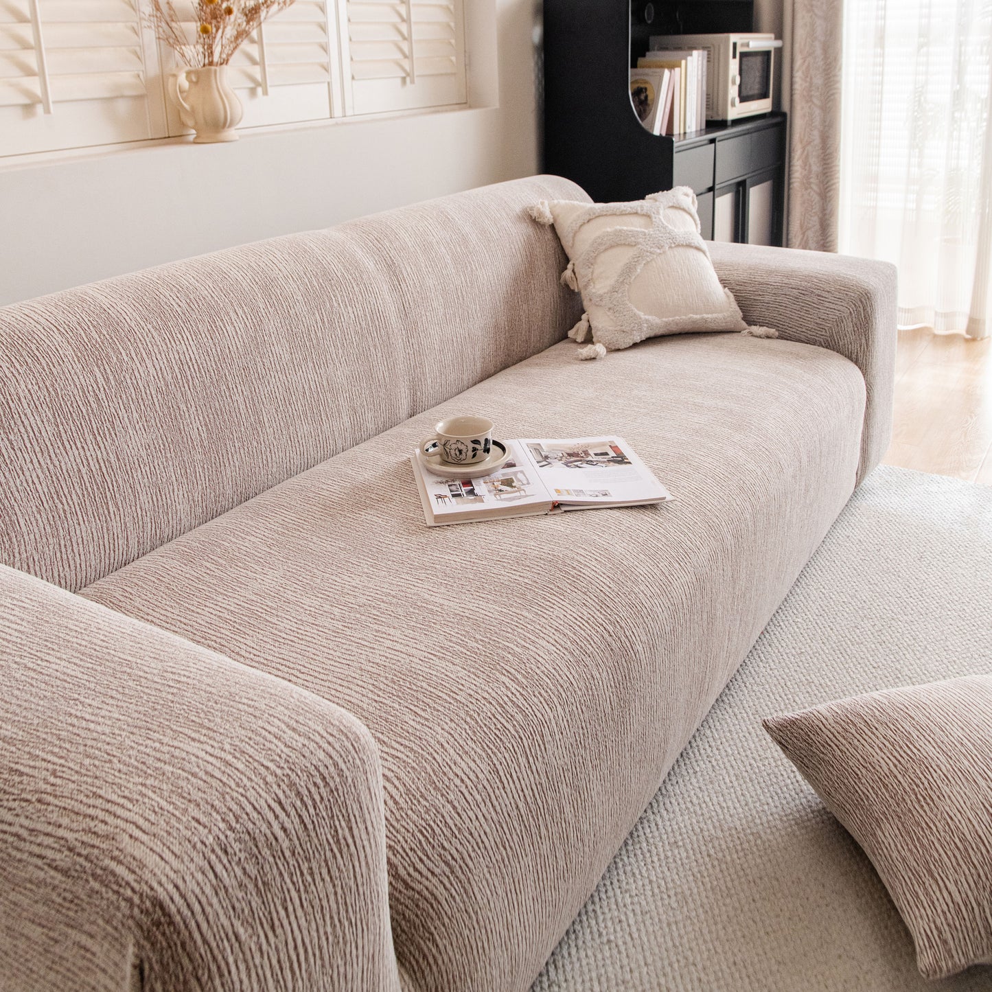 Wavy Jacquard Sofa Cover, High Stretch Crinkle Textured Couch Slipcover KAS Washable