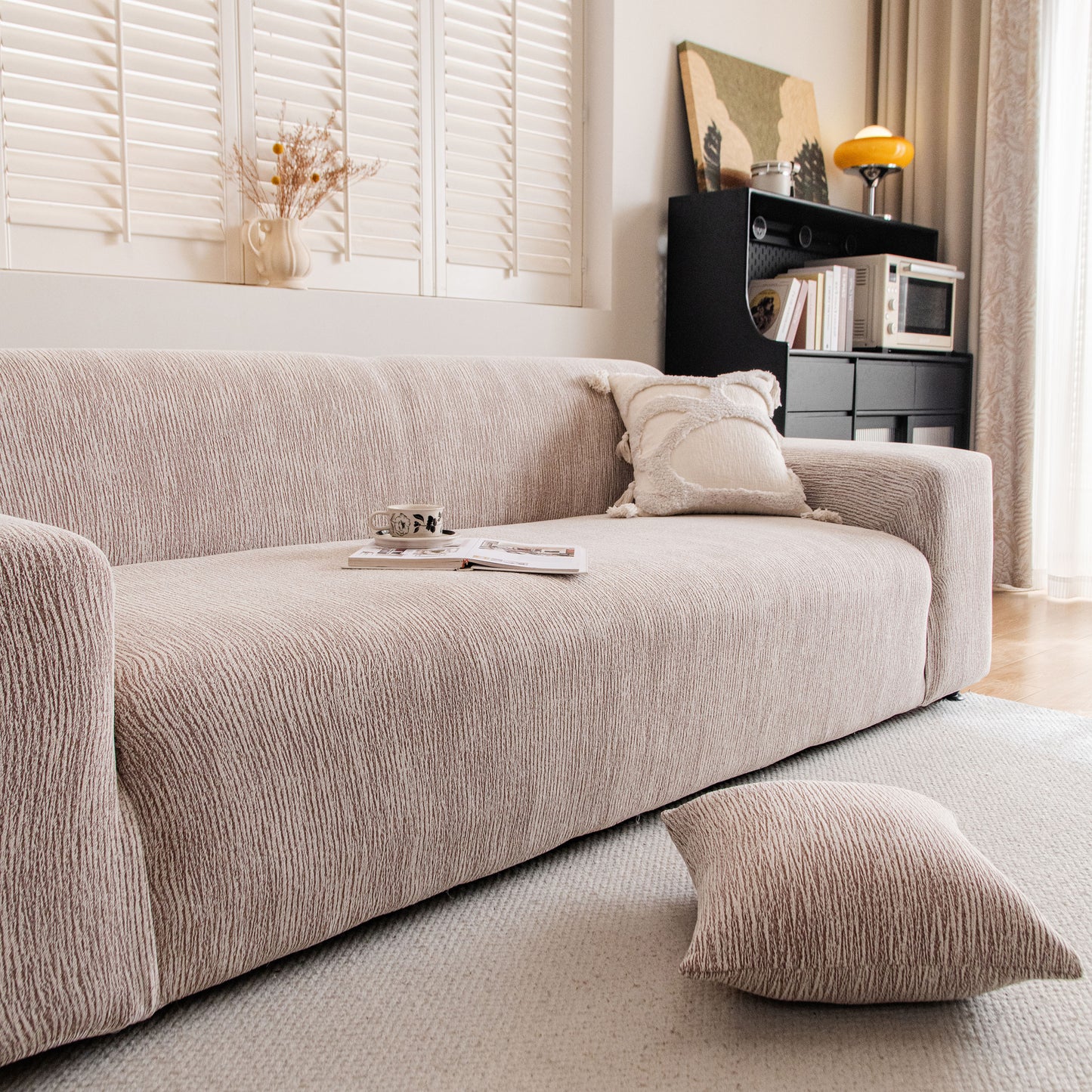 Wavy Jacquard Sofa Cover, High Stretch Crinkle Textured Couch Slipcover KAS Washable
