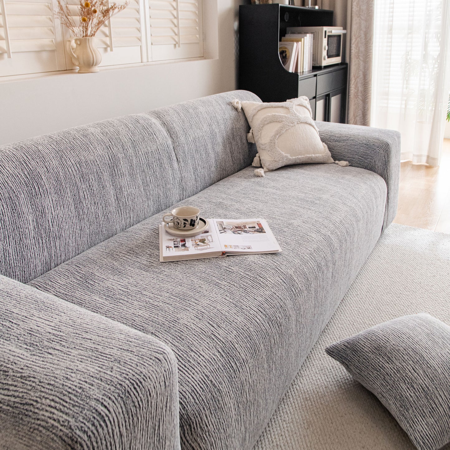 Wavy Jacquard Sofa Cover, High Stretch Crinkle Textured Couch Slipcover KAS Washable