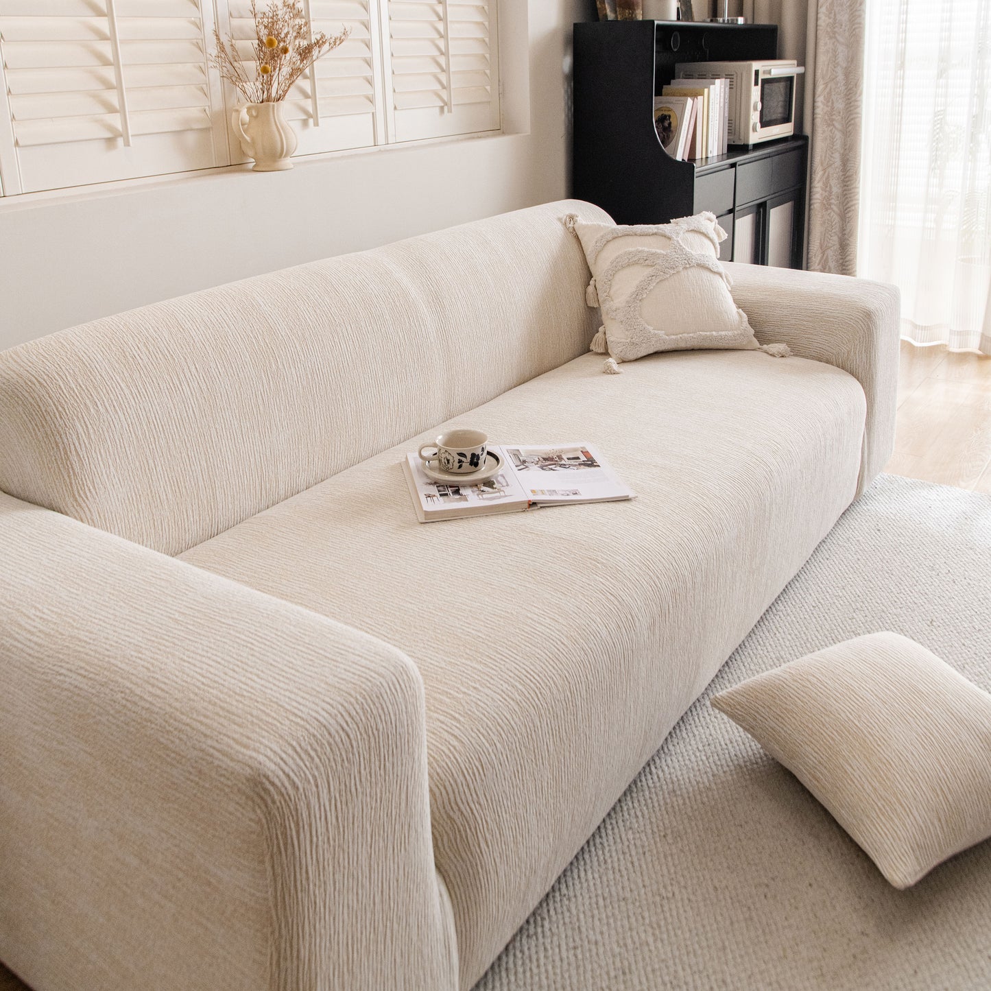 Wavy Jacquard Sofa Cover, High Stretch Crinkle Textured Couch Slipcover KAS Washable