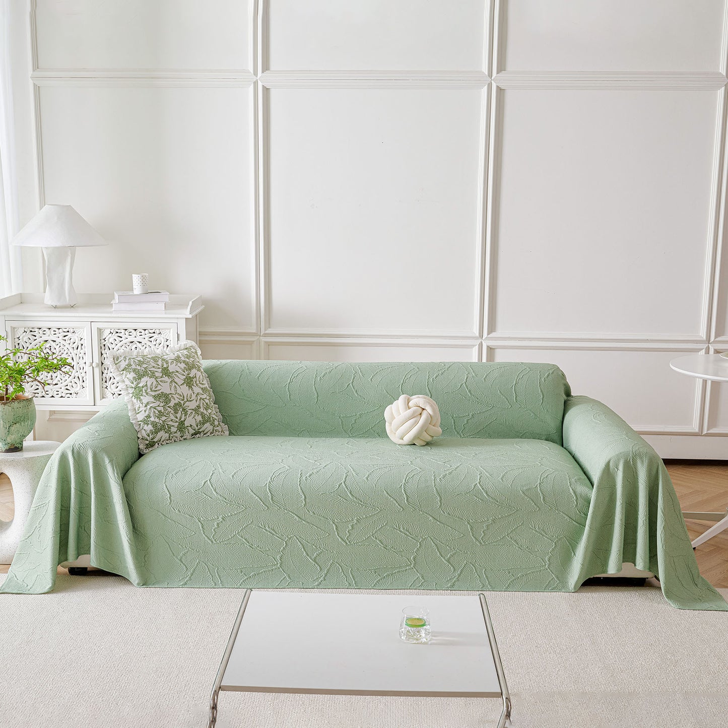Embossed Leaf Pattern Sofa Cover Blanket for Couch, Soft Cooling Textured Couch Cover