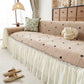 Cottagecore Ruffled Sofa Slipcover, Shabby Chic Couch Protector Cover for Living Room