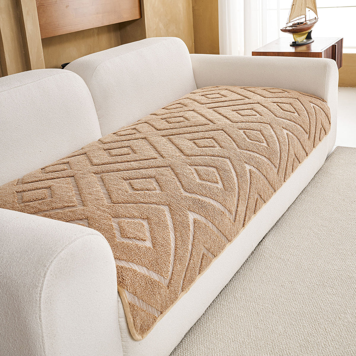 Thick Sherpa Sofa Protector Cover, Warm Plush Couch Cover for Seat, Backrest & Armrest