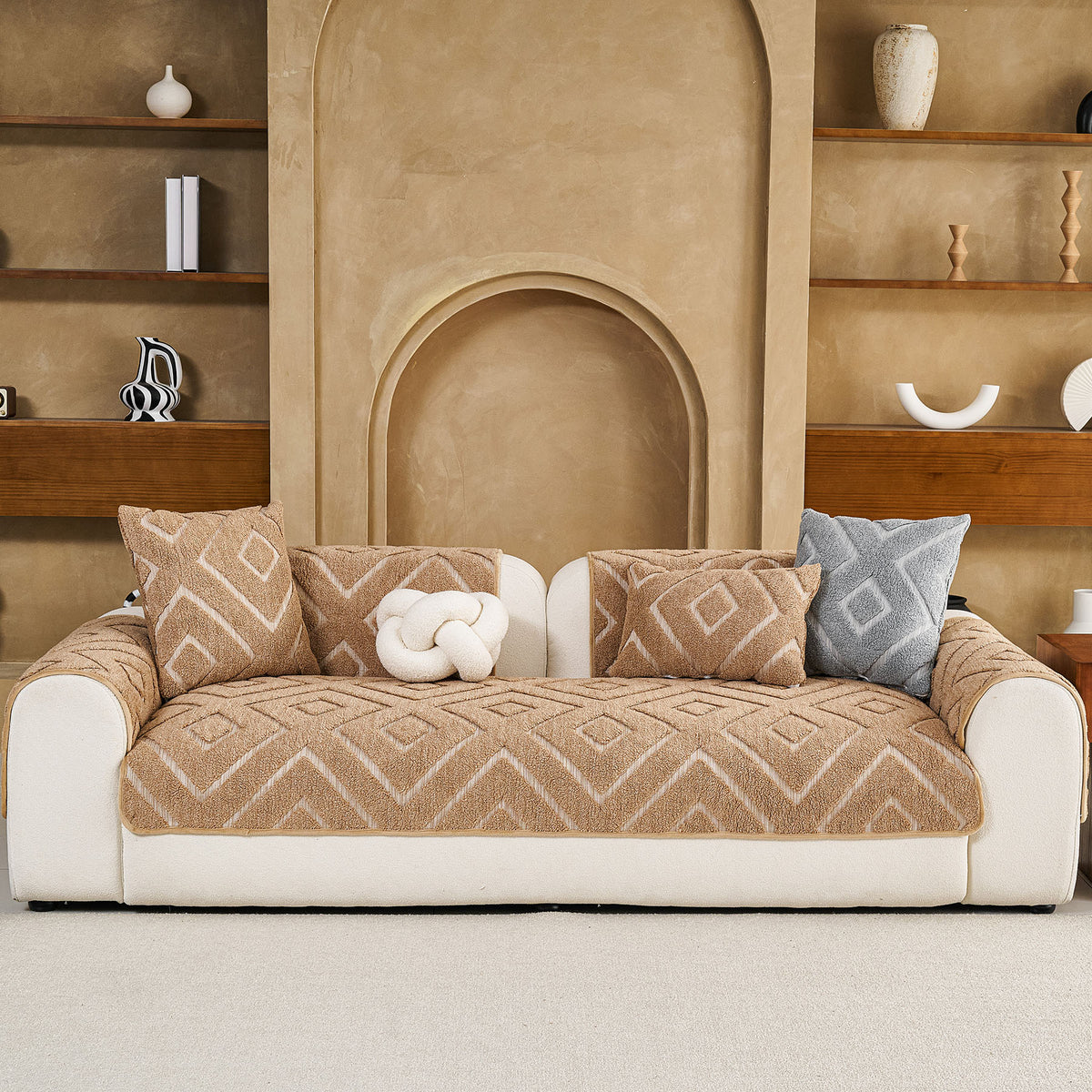 Thick Sherpa Sofa Protector Cover, Warm Plush Couch Cover for Seat, Backrest & Armrest