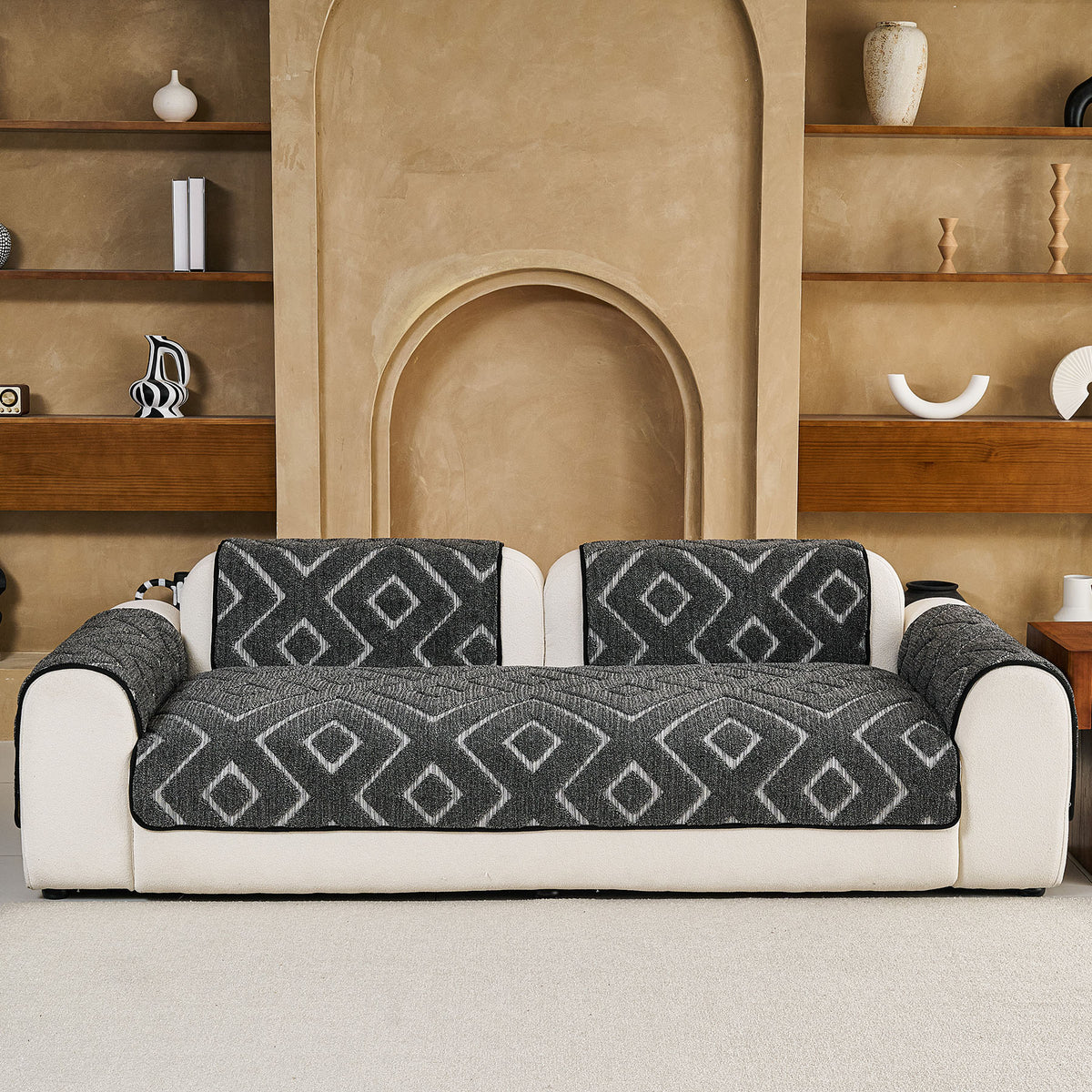 Thick Sherpa Sofa Protector Cover, Warm Plush Couch Cover for Seat, Backrest & Armrest