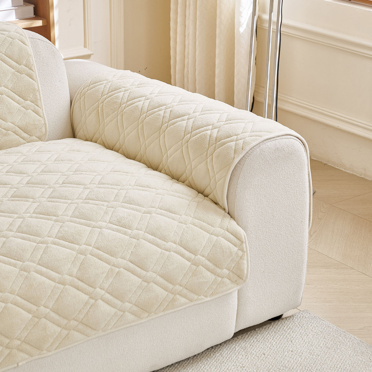 Plush Geometric Quilted Sofa Cover, Non-Slip Padded Couch Protector for Pets & Kids
