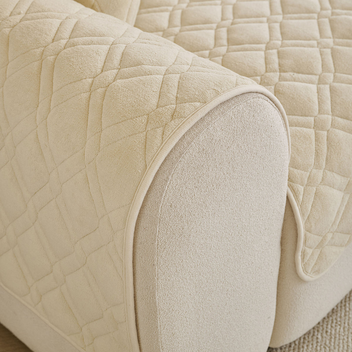 Plush Geometric Quilted Sofa Cover, Non-Slip Padded Couch Protector for Pets & Kids