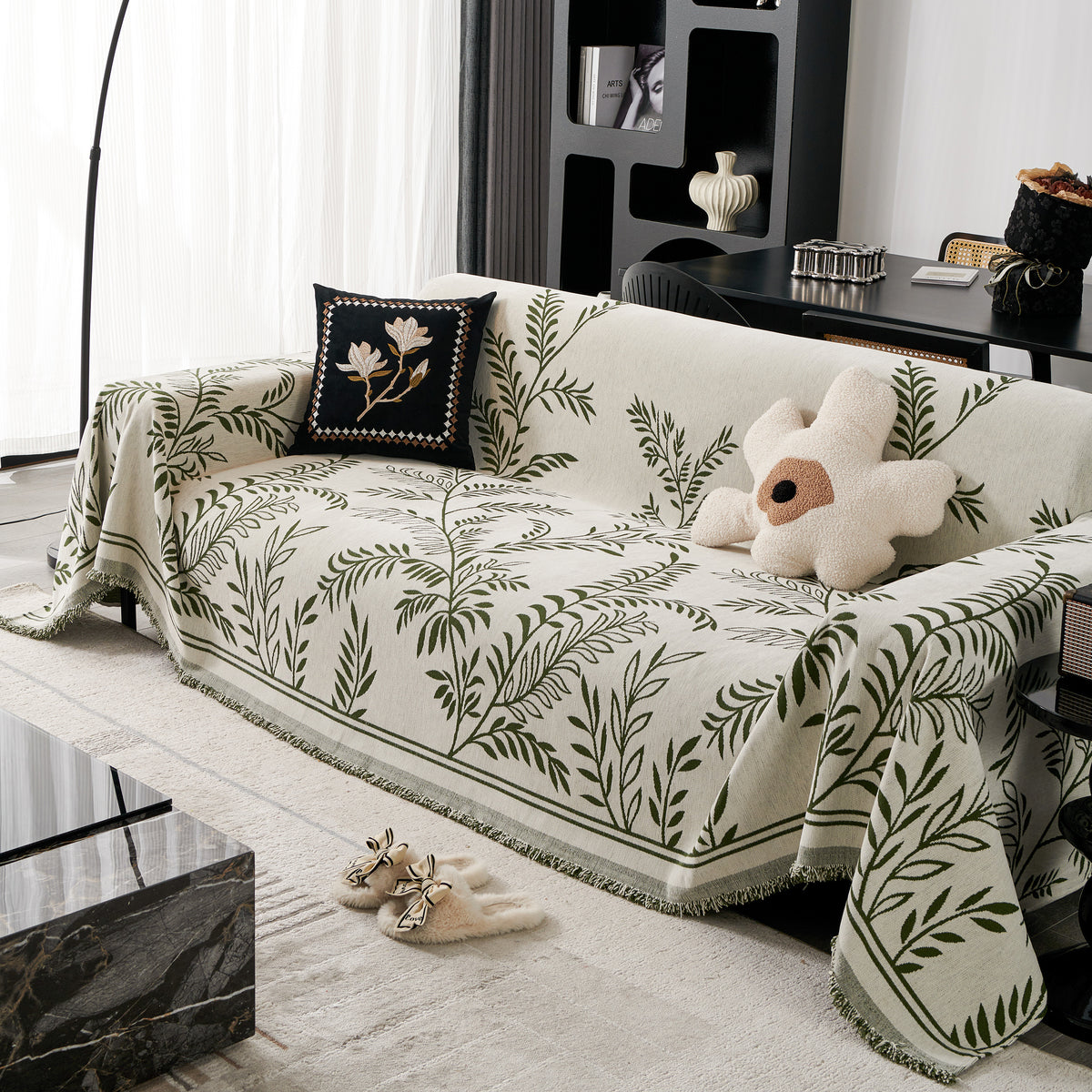 Modern minimalist Chenille-Weidenblatt-Muster Couchbezug-Decke, luxuri – Slipcover KAS™