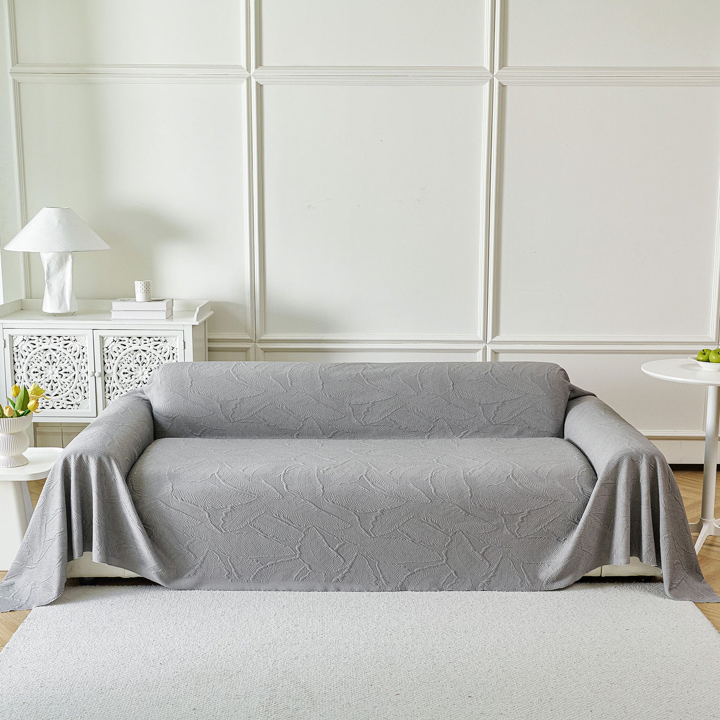 Embossed Leaf Pattern Sofa Cover Blanket for Couch, Soft Cooling Textured Couch Cover