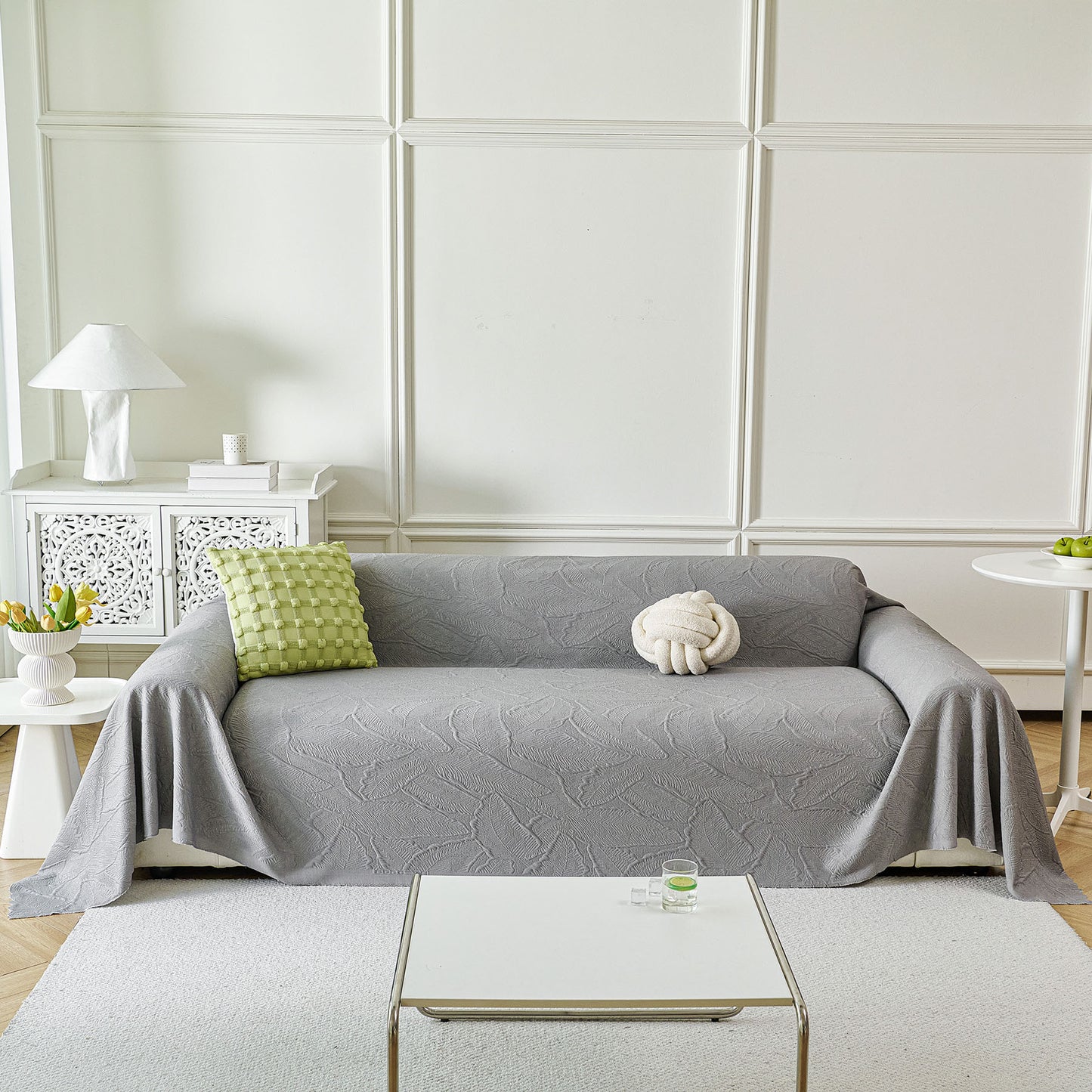 Embossed Leaf Pattern Sofa Cover Blanket for Couch, Soft Cooling Textured Couch Cover