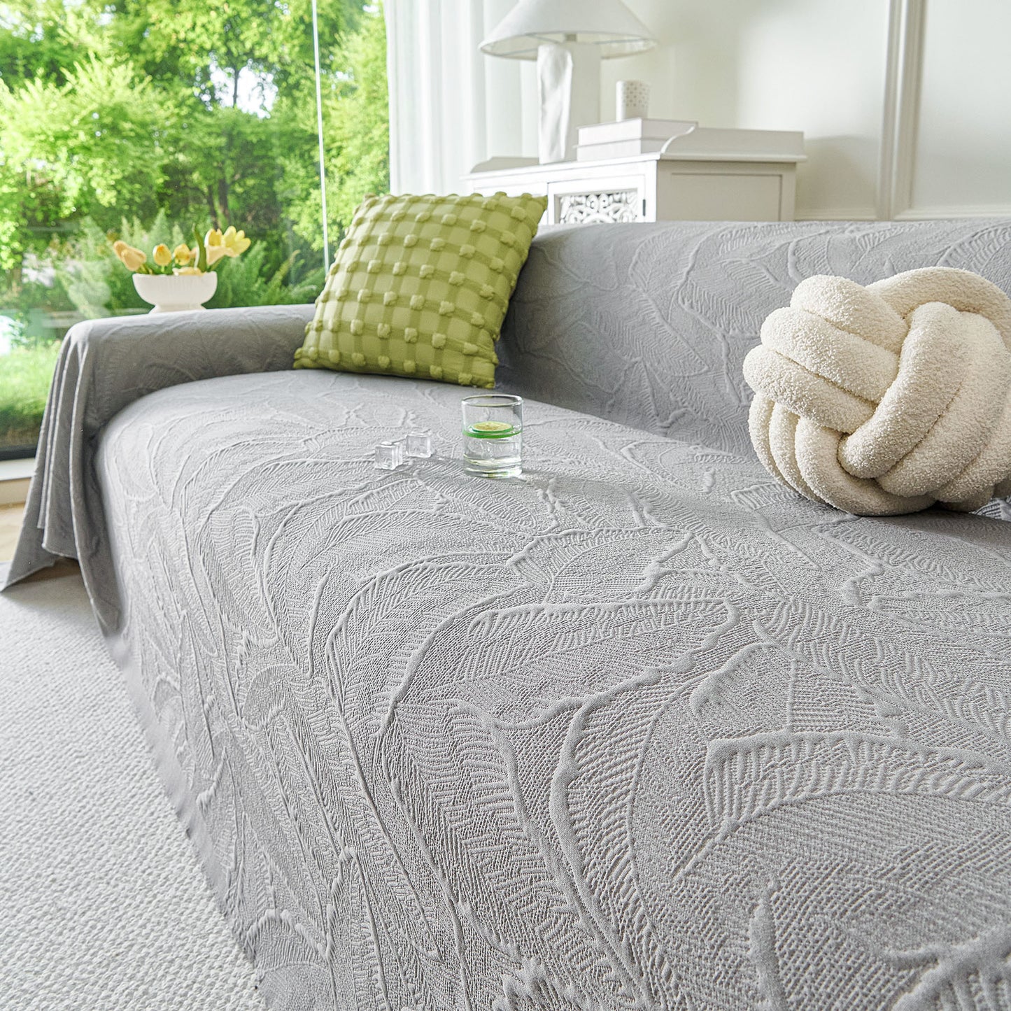 Embossed Leaf Pattern Sofa Cover Blanket for Couch, Soft Cooling Textured Couch Cover